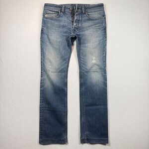 Diesel Jeans Mens 32x32 Safado Slim Straight Light Wash Distressed Stretch